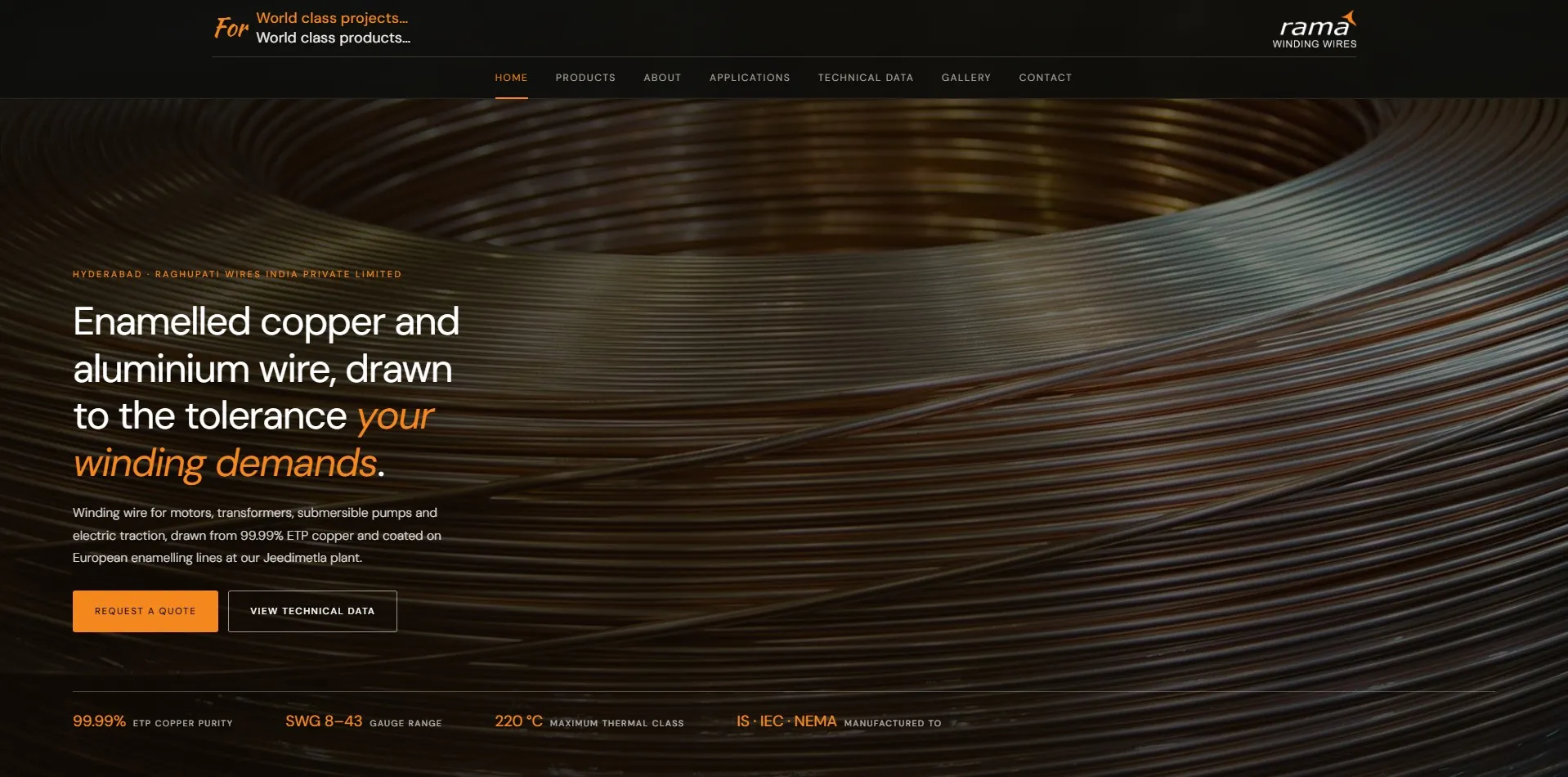 Rama Winding Wires website designed and built by Red Dot Consultancy, home on desktop