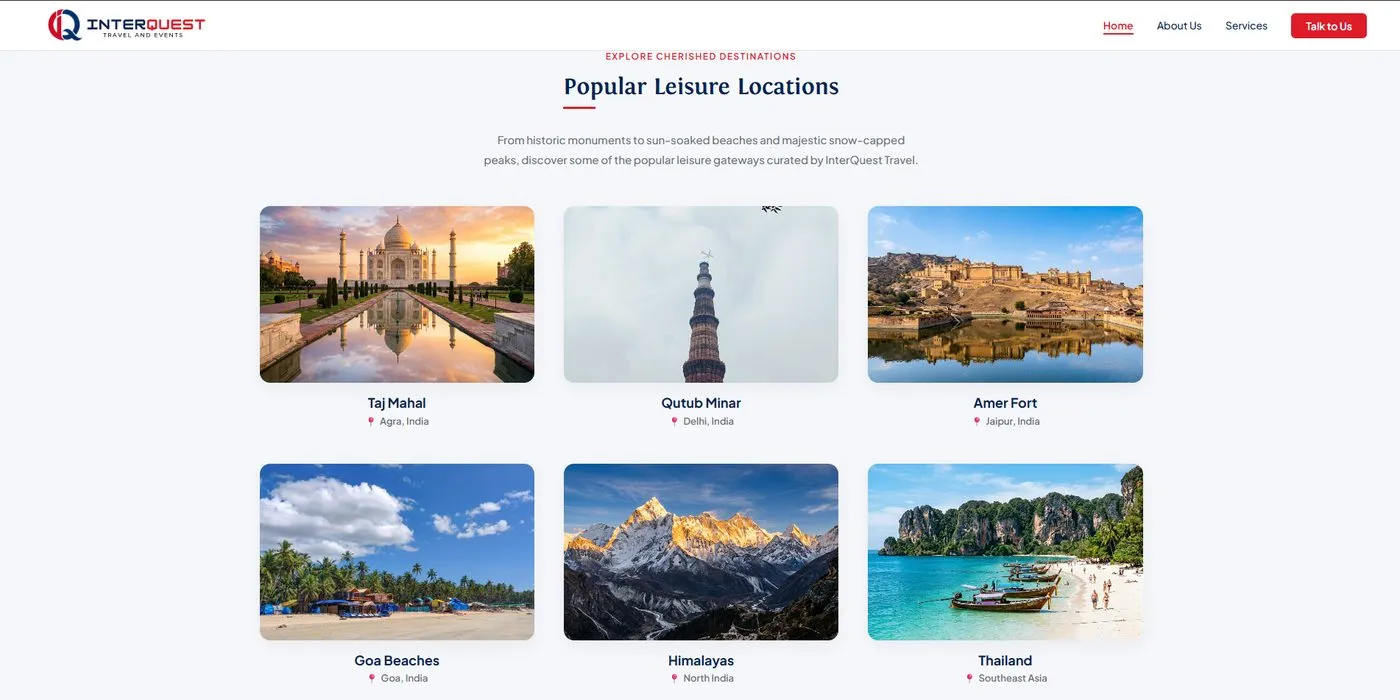 InterQuest Travel website designed and built by Red Dot Consultancy, leisure locations on desktop