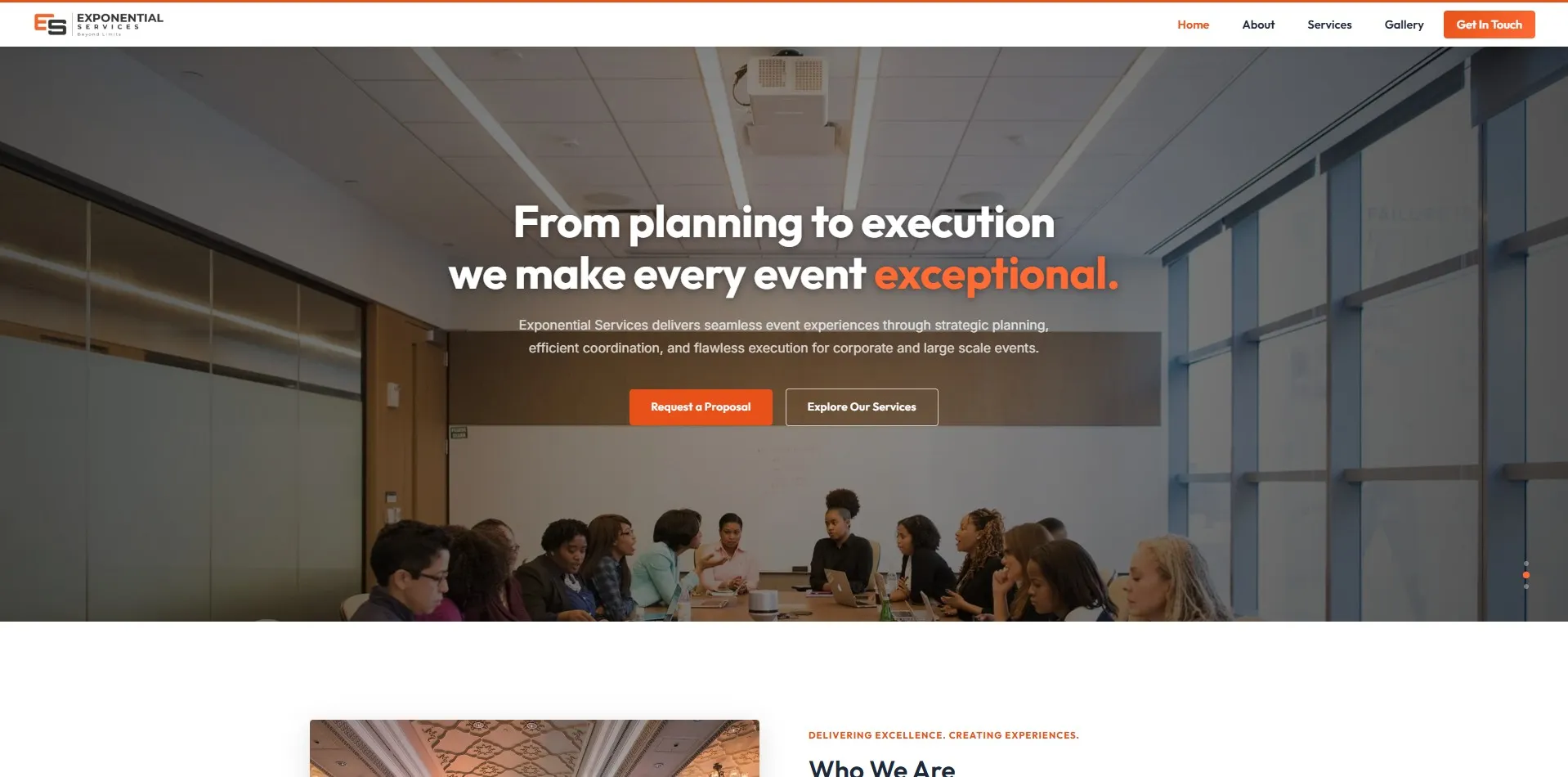 Exponential Services website designed and built by Red Dot Consultancy, home on desktop