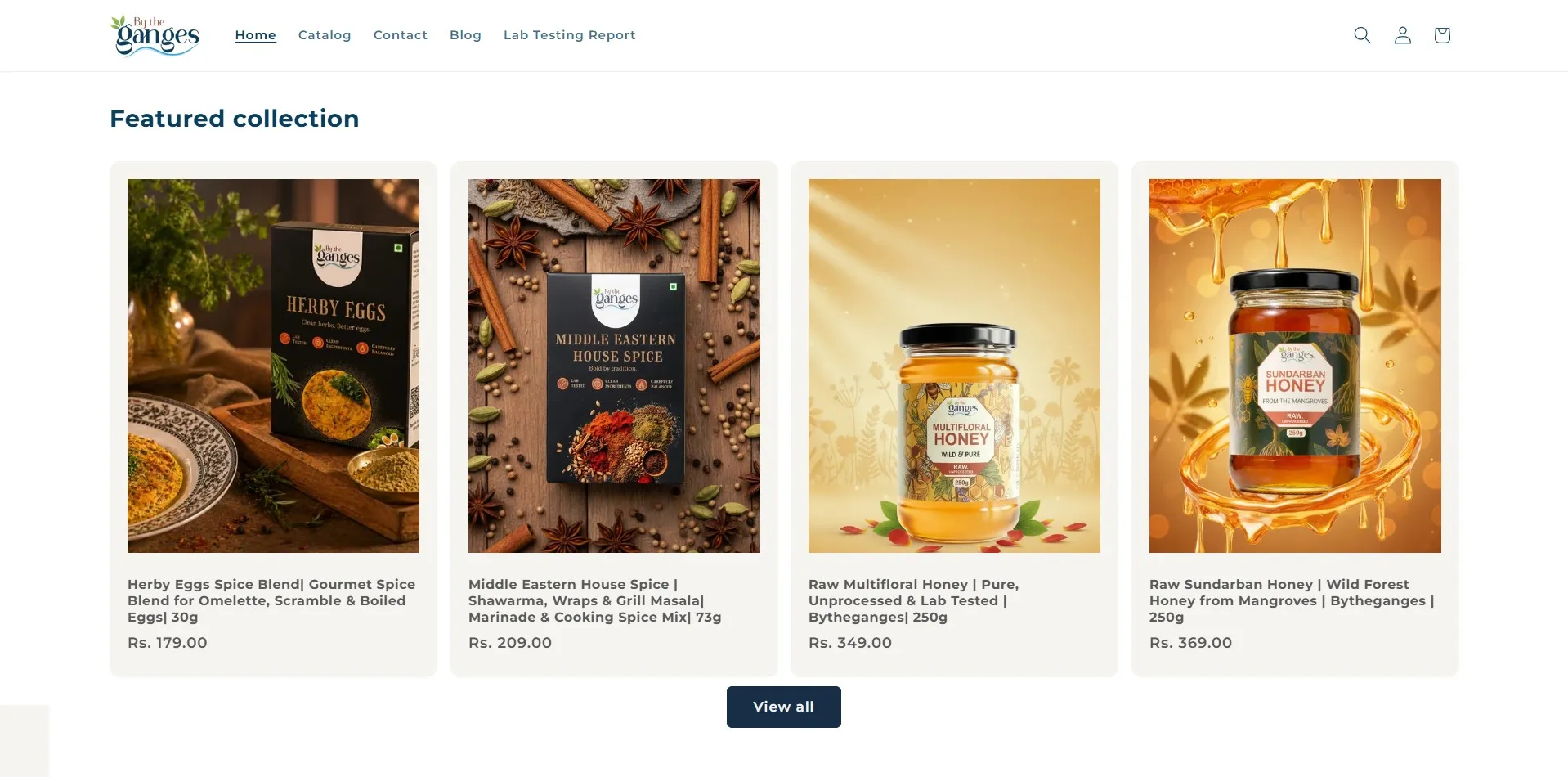 By The Ganges website designed and built by Red Dot Consultancy, featured collection on desktop