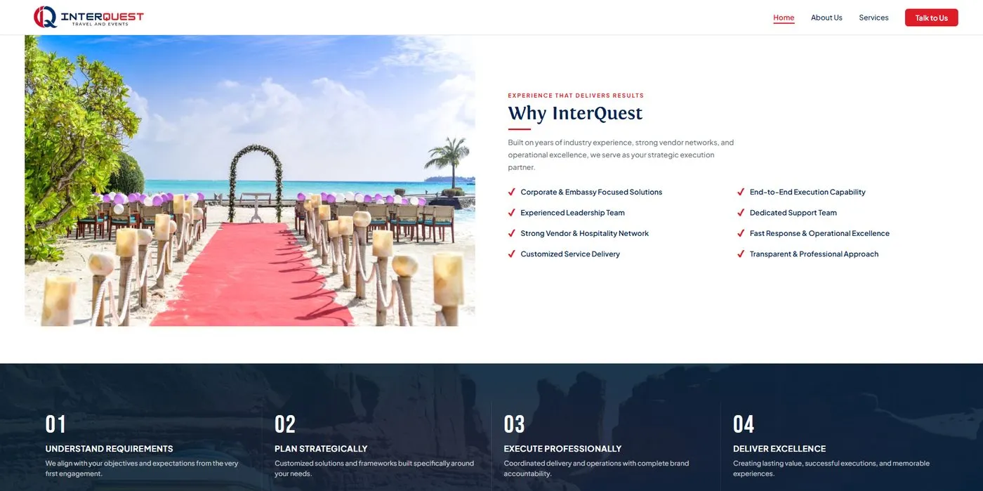InterQuest Travel website designed and built by Red Dot Consultancy, why interquest on desktop