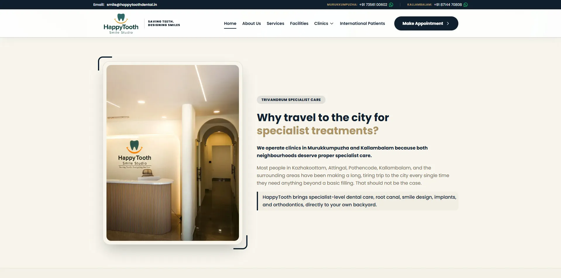 HappyTooth Dental website designed and built by Red Dot Consultancy, specialist care on desktop