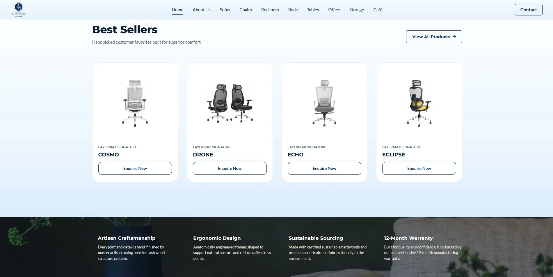 Layermax website designed and built by Red Dot Consultancy, best sellers on desktop
