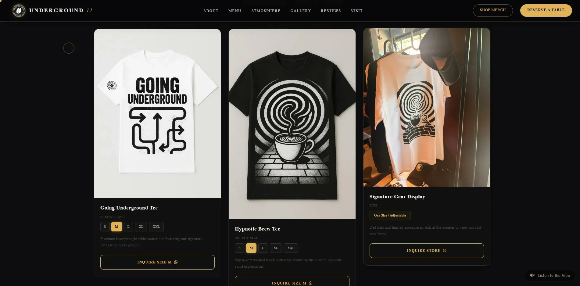 Underground 11 website designed and built by Red Dot Consultancy, merch on desktop