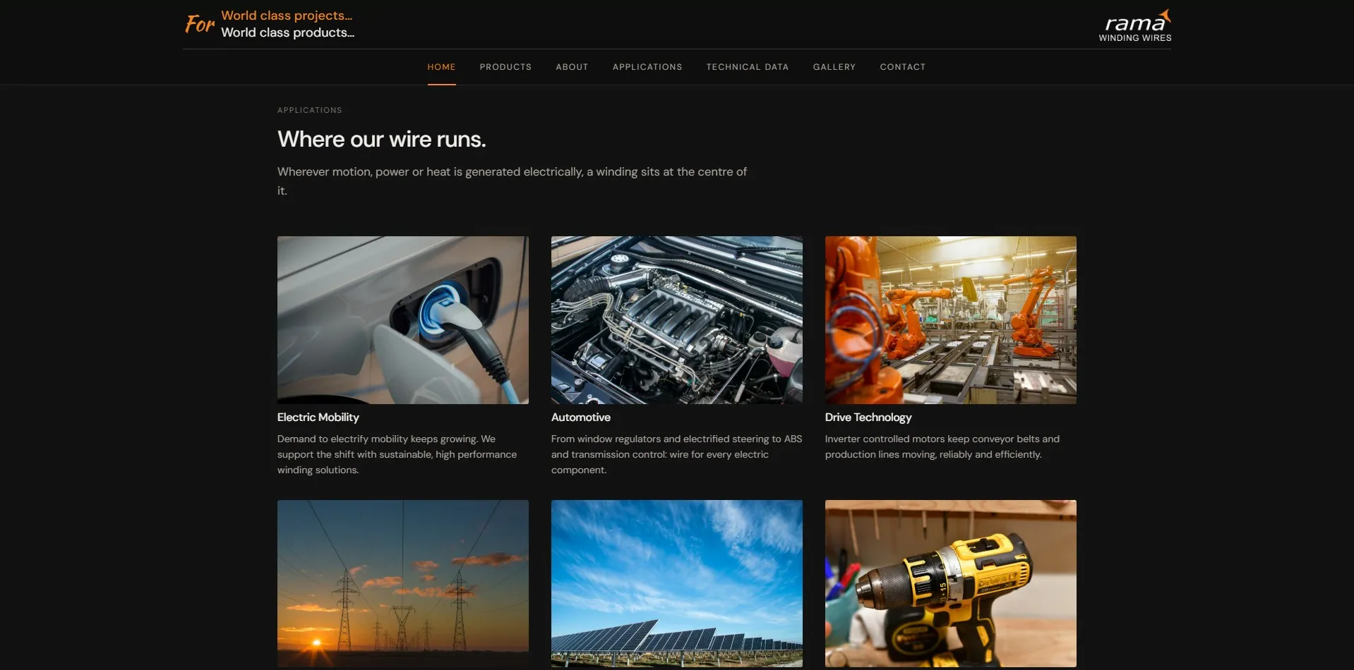 Rama Winding Wires website designed and built by Red Dot Consultancy, applications on desktop
