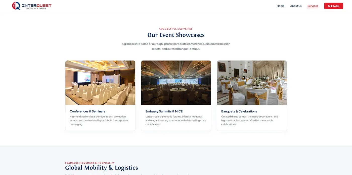 InterQuest Travel website designed and built by Red Dot Consultancy, event showcases on desktop