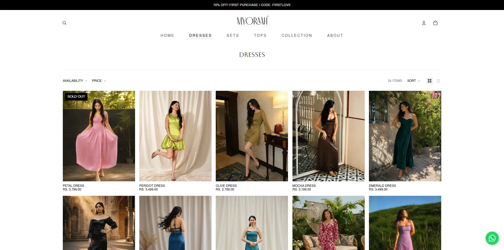 Myoraah website designed and built by Red Dot Consultancy, dresses on desktop