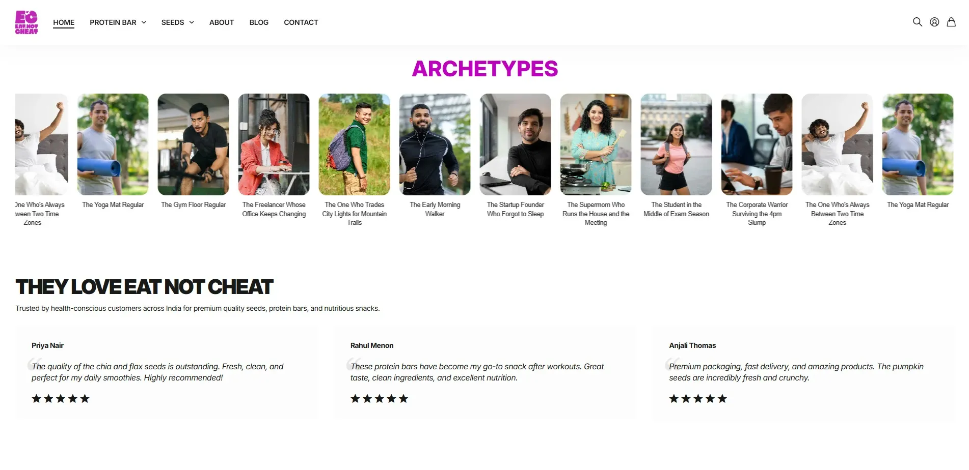 Eat Not Cheat website designed and built by Red Dot Consultancy, archetypes on desktop