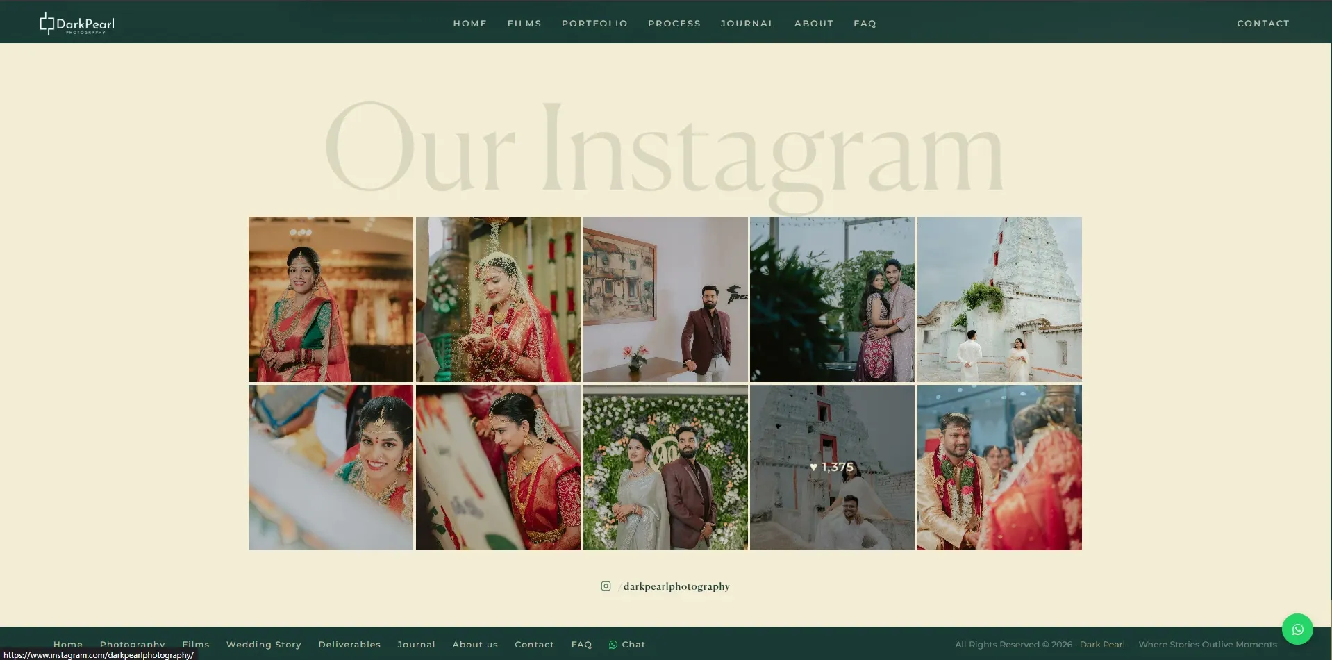 DarkPearl Photography website designed and built by Red Dot Consultancy, instagram on desktop