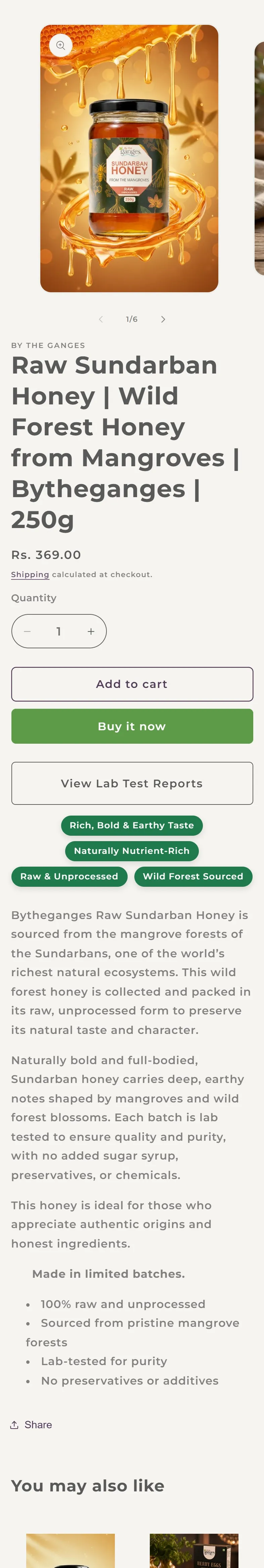 By The Ganges website on a phone, sundarban honey